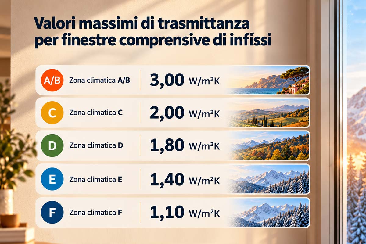 trasmittanza termica infissi zone climatiche